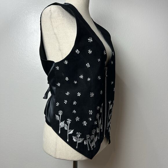 Vintage Y2K Suede Zip Up Vest Size S Floral Embroidered Western Boho - Picture 4 of 7